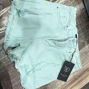 Risen Women's Light Green Frayed Jean Shorts